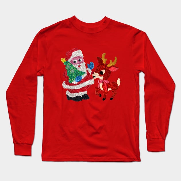 Santa & Rudolph 70s Melted Plastic Popcorn Long Sleeve T-Shirt by Pop Fan Shop